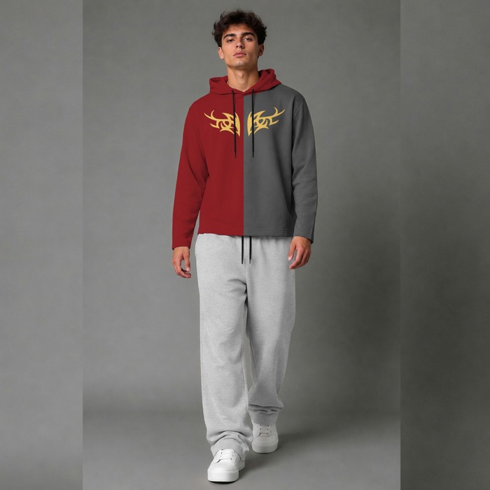 Men's Two-Tone Split Tribal Graphic Hoodie Tracksuit Set
