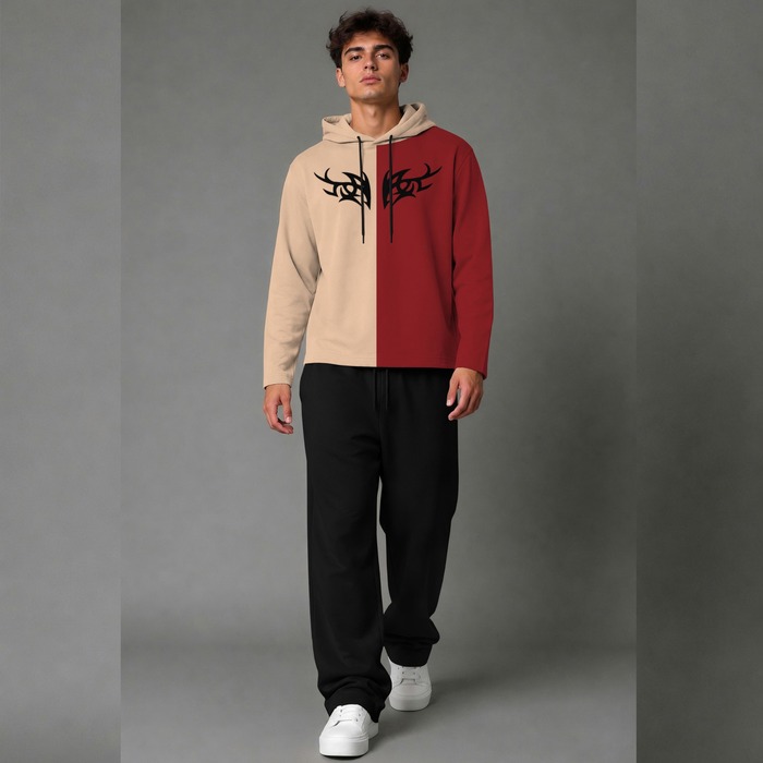 Men's Two-Tone Split Tribal Graphic Hoodie Tracksuit Set