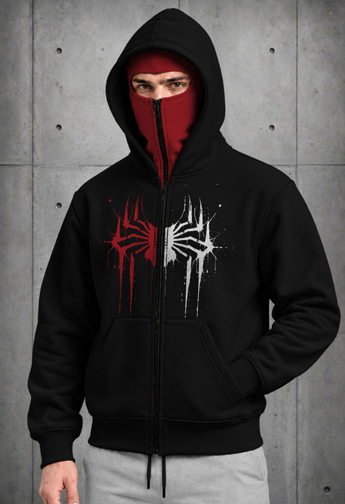 Men's Gothic Spider Splatter Full-Zip Balaclava Hoodie