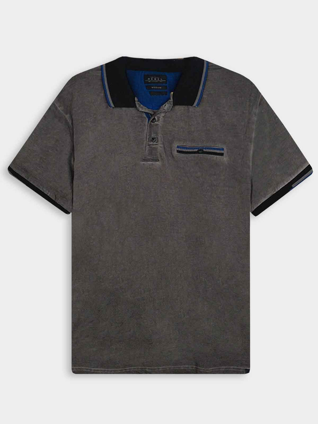 Netplay Men Charcoal Grey Acid Wash Polo T-Shirt