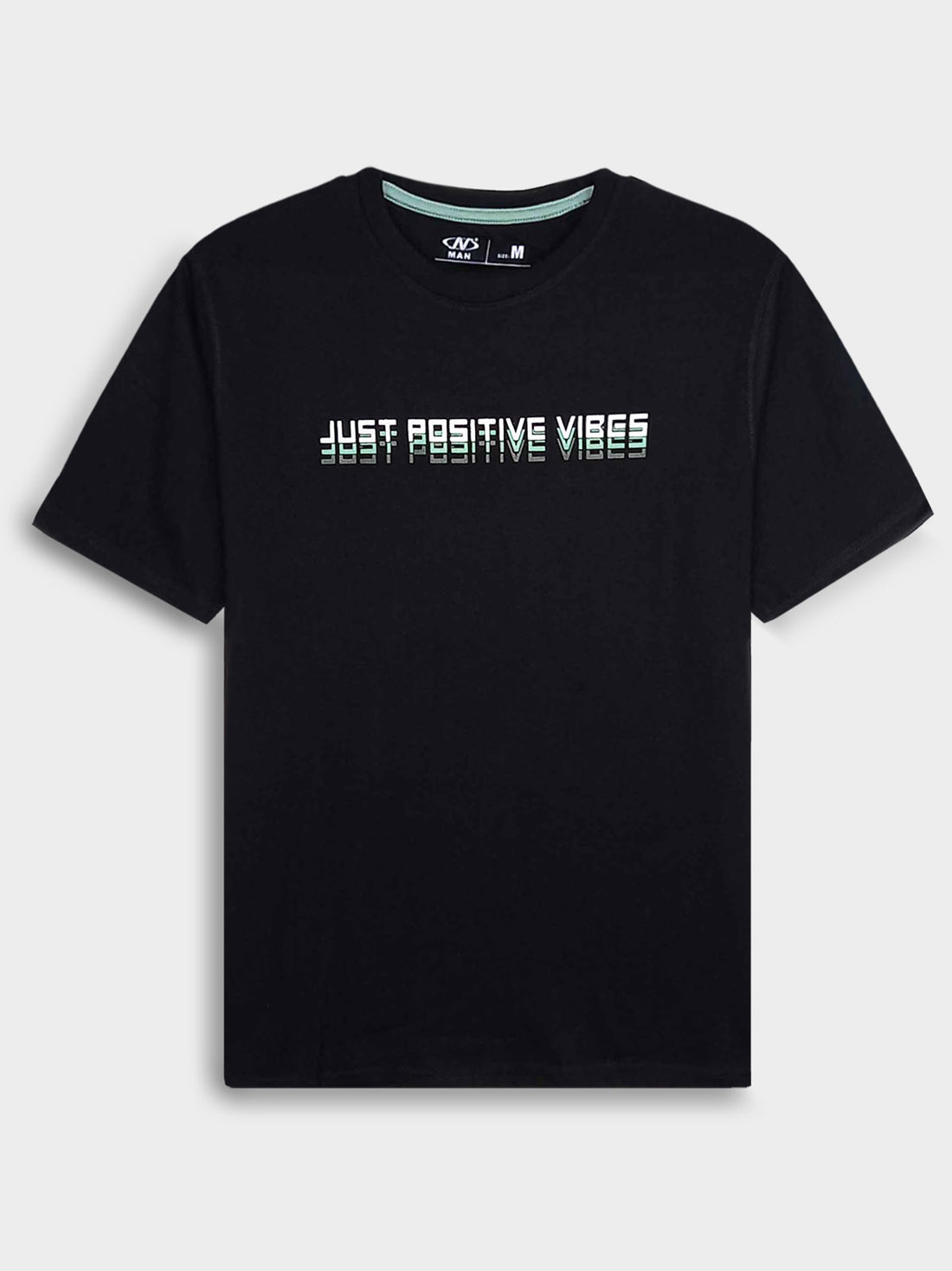 DNS Man Black Just Positive Vibes Slogan T-Shirt