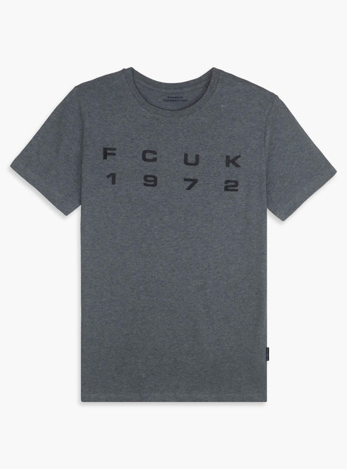 French Connection Men Charcoal Melange 1972 Grid T-Shirt